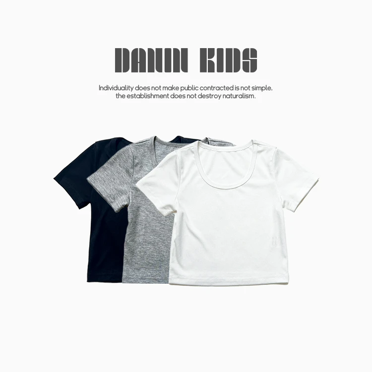 【嗒囜】儿童夏季U领百搭薄款短袖T恤女童短款亲子上衣232393