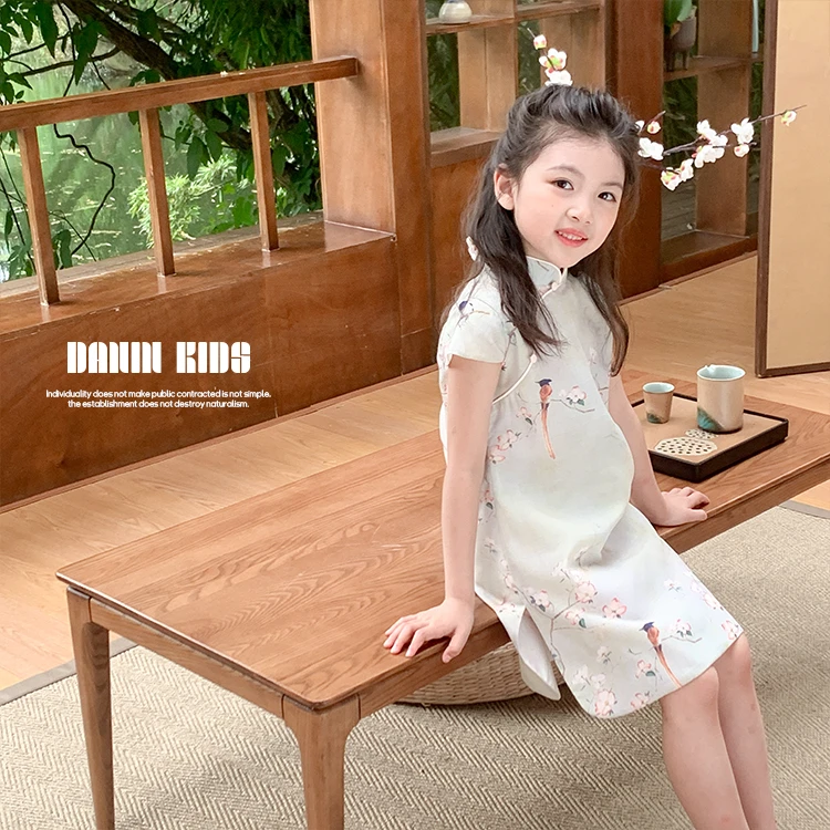 【嗒囜】232823鹊上枝头女童复古文艺旗袍裙夏季新中式国风裙子