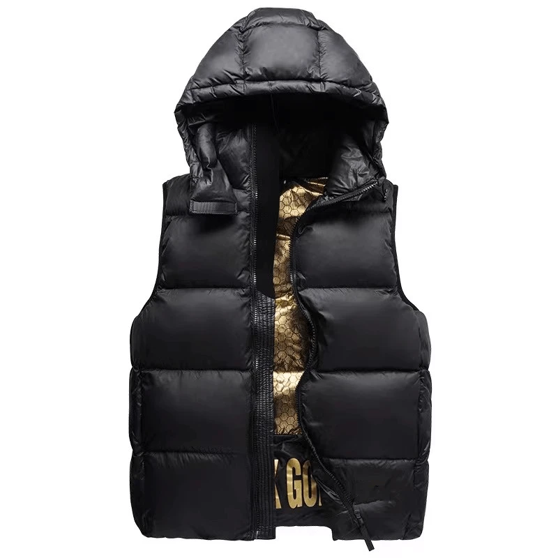 黑色春秋2024鸭绒羽绒马甲男女同款加厚可拆卸帽子百搭马夹女（1）