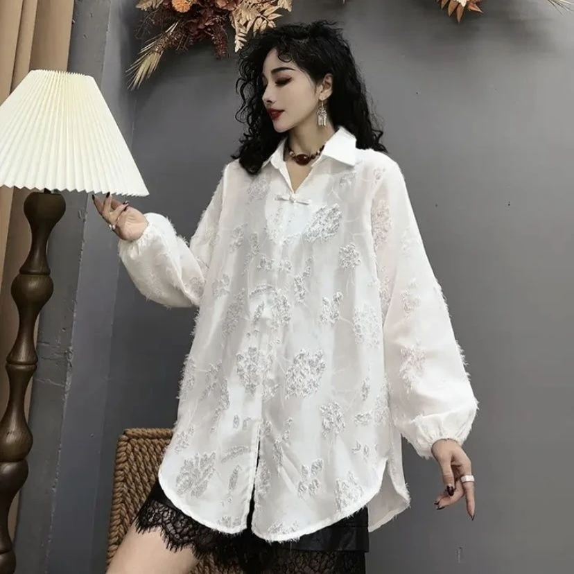2024春季新款新中式盘扣衬衫流苏宽松纯色休闲百搭长袖上衣女