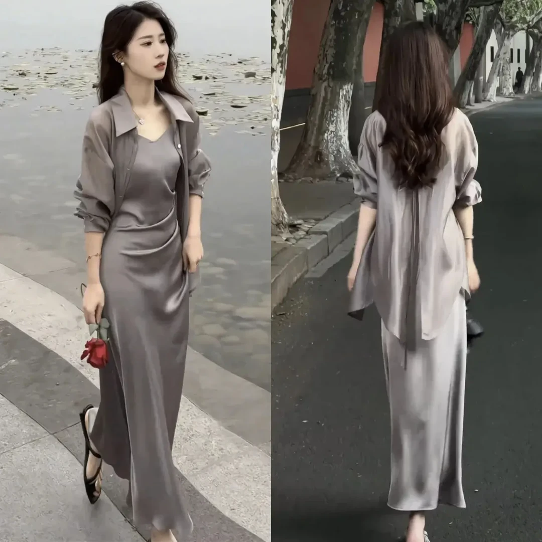 时尚气质套装女夏季新款洋气薄款防晒衬衫吊带裙两件套