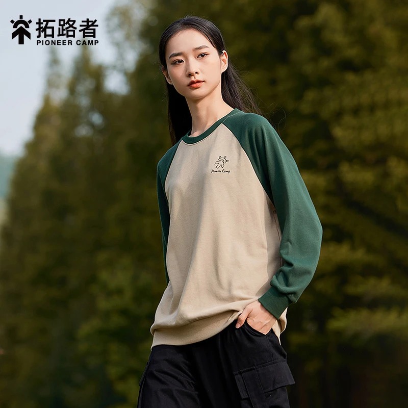 拓路者户外罗纹袖口长袖舒适时尚运动圆领休闲宽松拼接撞色百搭