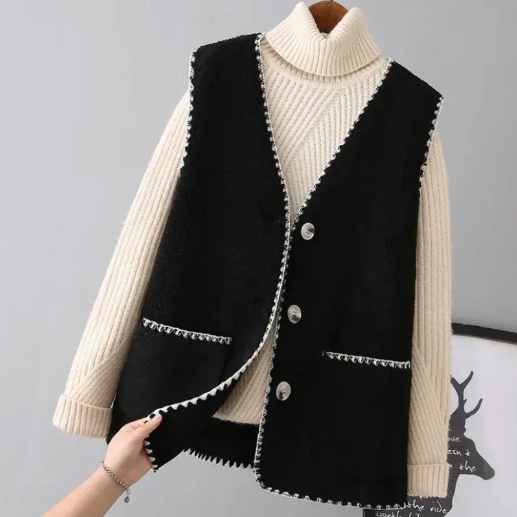 小香风春秋百搭女款外穿背心马甲坎肩秋冬时尚洋气宽松颗粒绒马夹