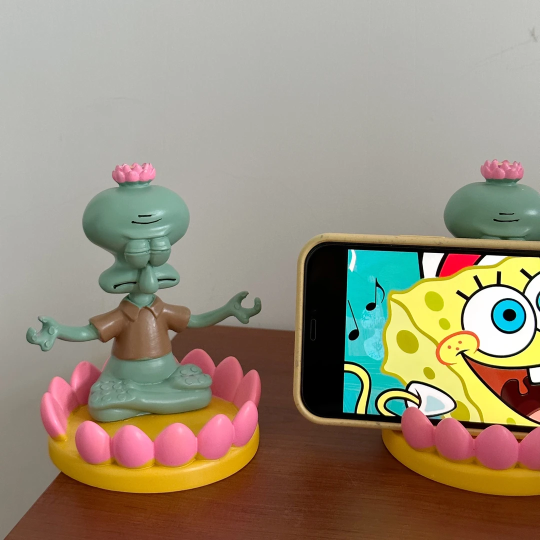 卡通可爱莲花宝座章鱼哥手机支架平板架子桌面创意树脂小摆件礼物