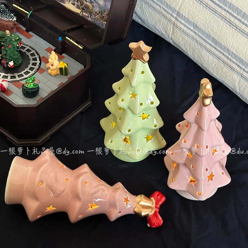 圣诞节装饰品道具摆件星星圣诞树陶瓷小夜灯ins家居氛围感礼物女