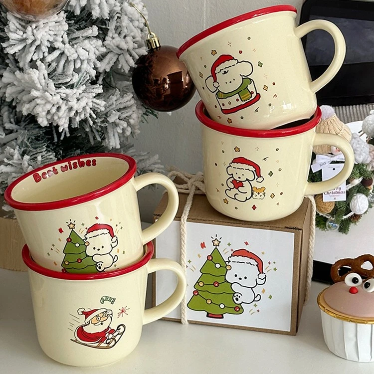 ins风圣诞节老人陶瓷马克杯子情侣对杯可爱卡通咖啡杯高颜值礼物