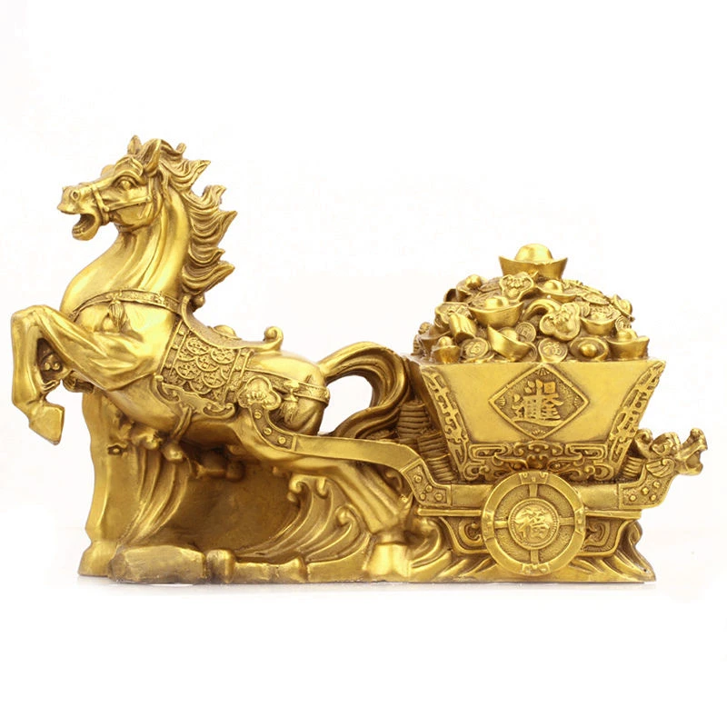 纯铜马拉元宝摆件马拉车高档发财家居办公招财马摆件