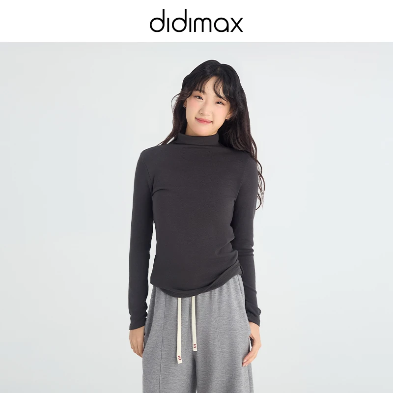 didimax冬季新款美式高领长袖T恤女内搭修身针织打底上衣W00908
