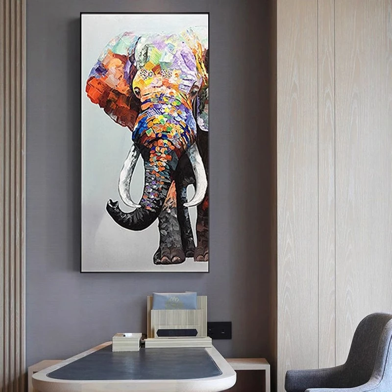 【厚油-刀画】纯手绘油画大象客厅轻奢风格装饰画现代简约玄关挂画
