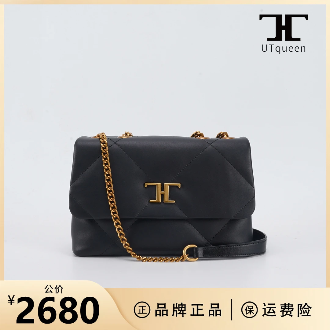 UTqueen miss puff 泡芙小姐菱格纹单肩斜挎黑金