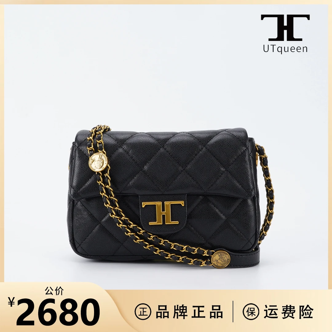 UTqueen Royal Crown 包菱格纹单肩斜挎黑金色