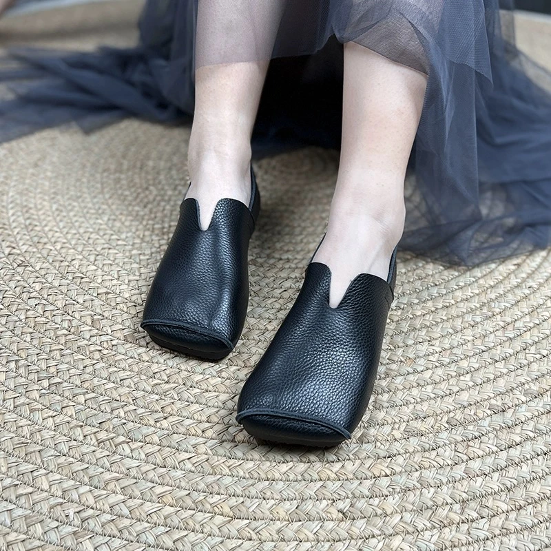 艺鞜2025年秋季新款真皮平底方头懒人一脚蹬简约文艺佛系单鞋女