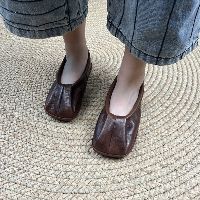 艺鞜2025年春季新款真皮平底民族风浅口软底手工佛系套脚单鞋女