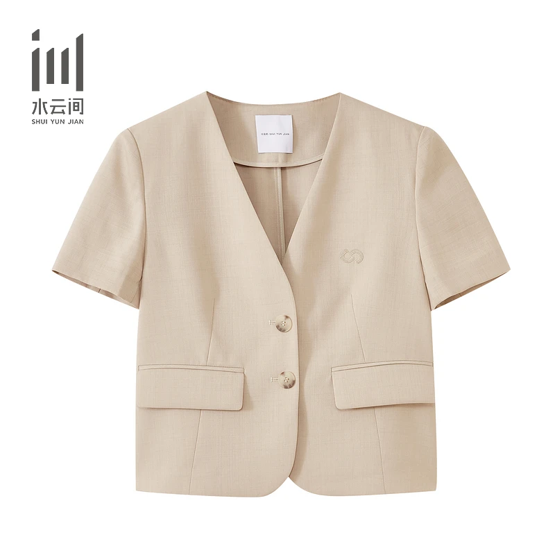 【618直播立减】水云间通勤V领短袖短款宽松版型抗皱外套12420692