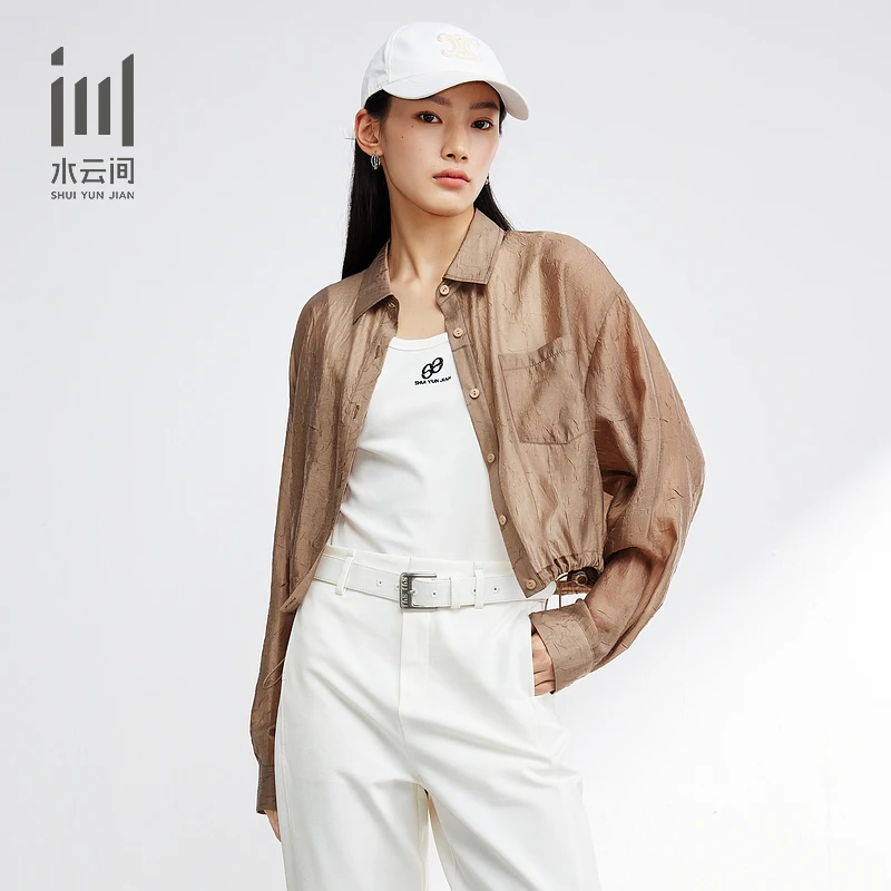 水云间24夏季新款翻领时尚设计短款修身衬衫上衣女外套12420325