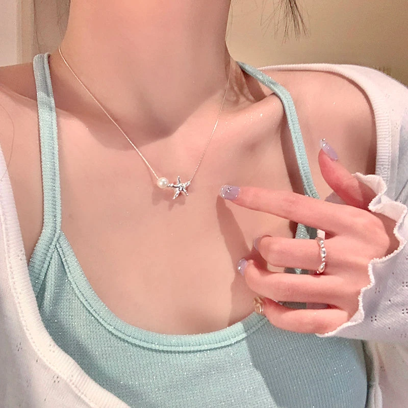 合金项链 秋冬海星项链配饰女吊坠串珠轻奢小众高级choker毛衣链
