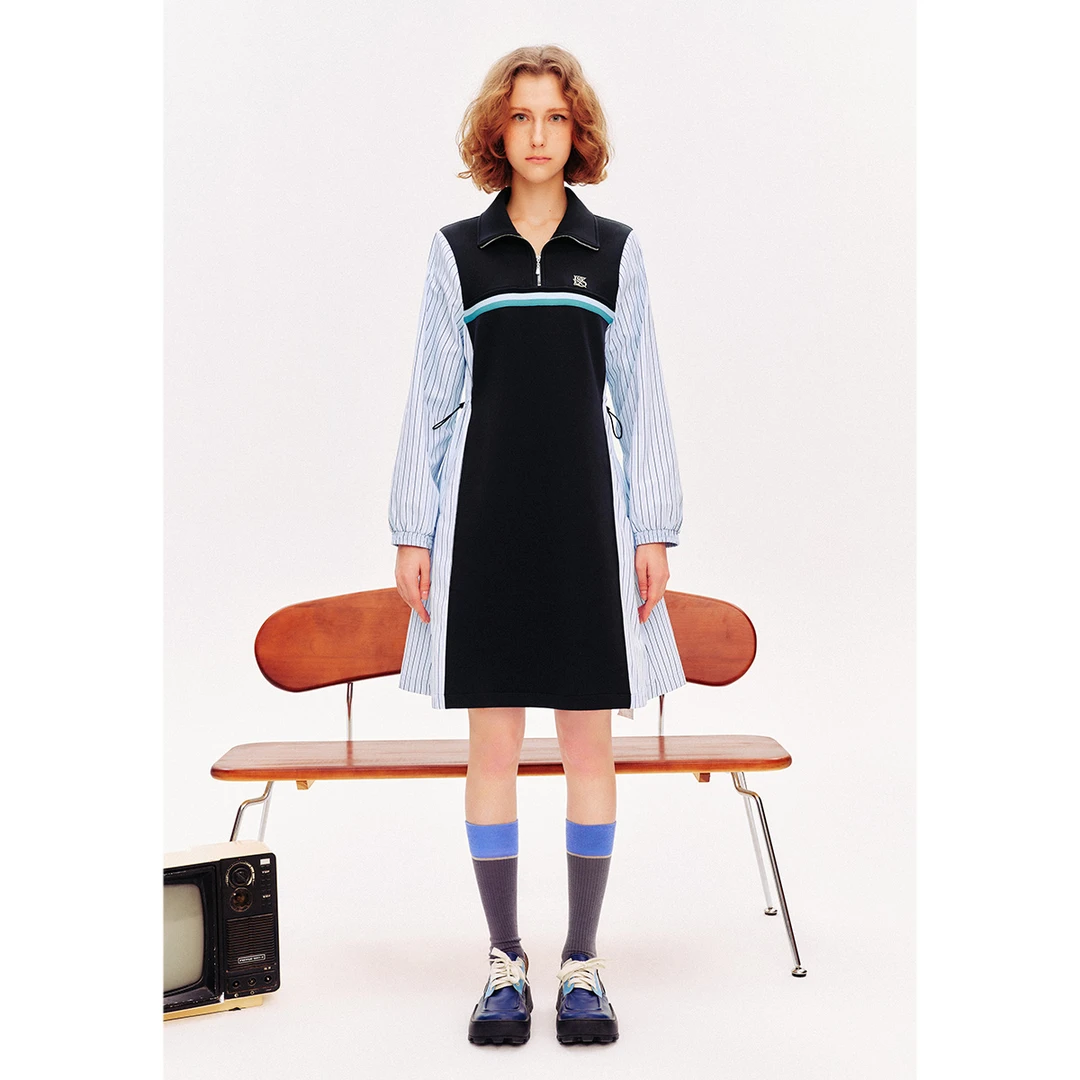 PSALTER/诗篇春季休闲撞色复古拼接长袖女装宽松连衣裙6C64105050