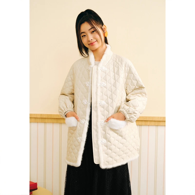 SALT.P可颜女装冬季水貂毛复古国风新中式盘扣外套棉服AC53508820