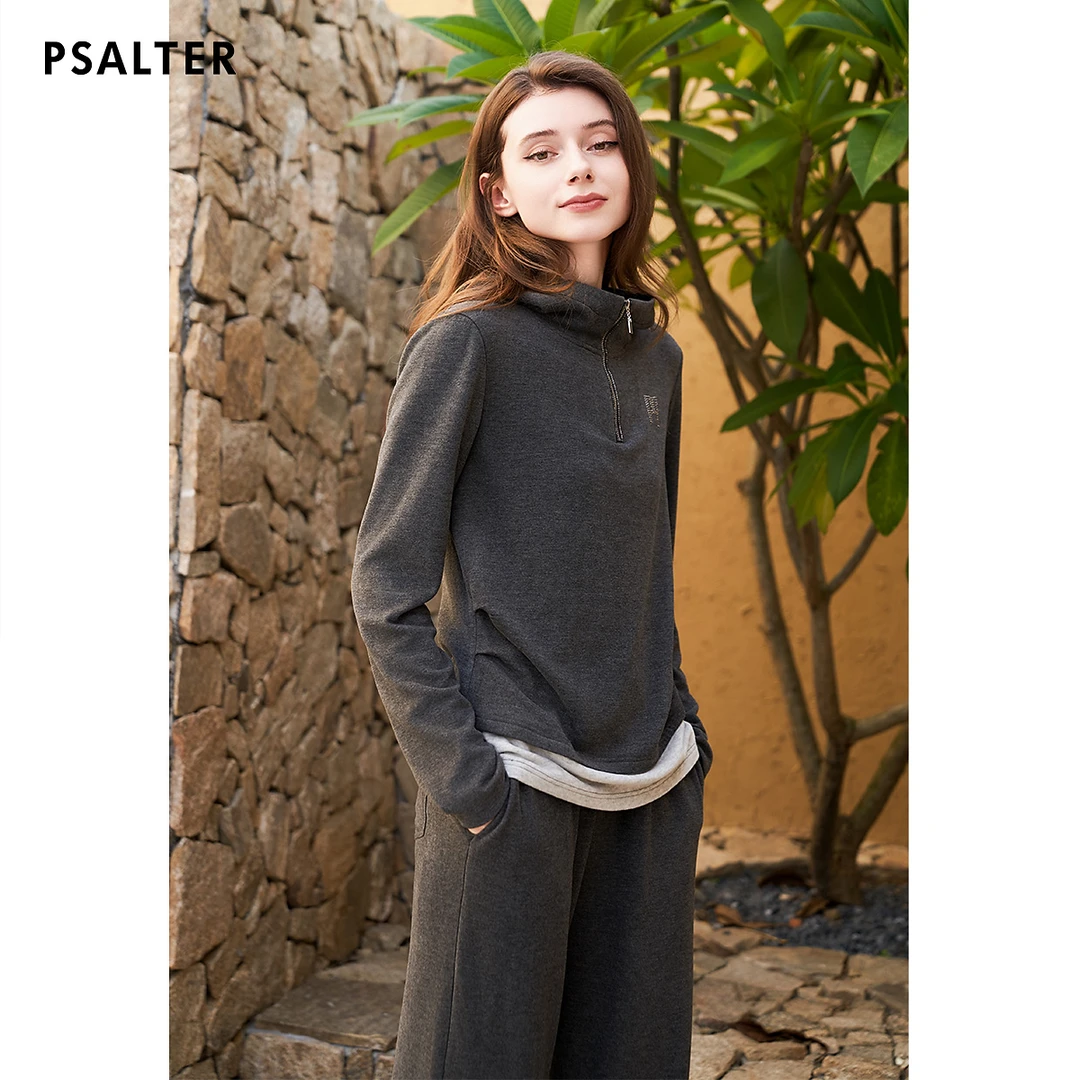 PSALTER/诗篇丝毛混纺字母烫钻叠穿假两件连帽针织衫6C64560013