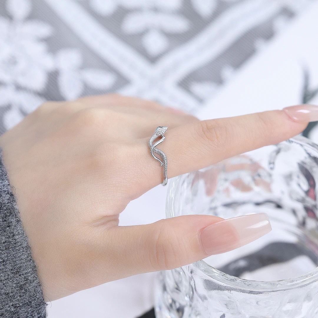 925银戒指 生肖灵蛇纯银戒指美开乐5123JZ简约个性百搭小众手工款