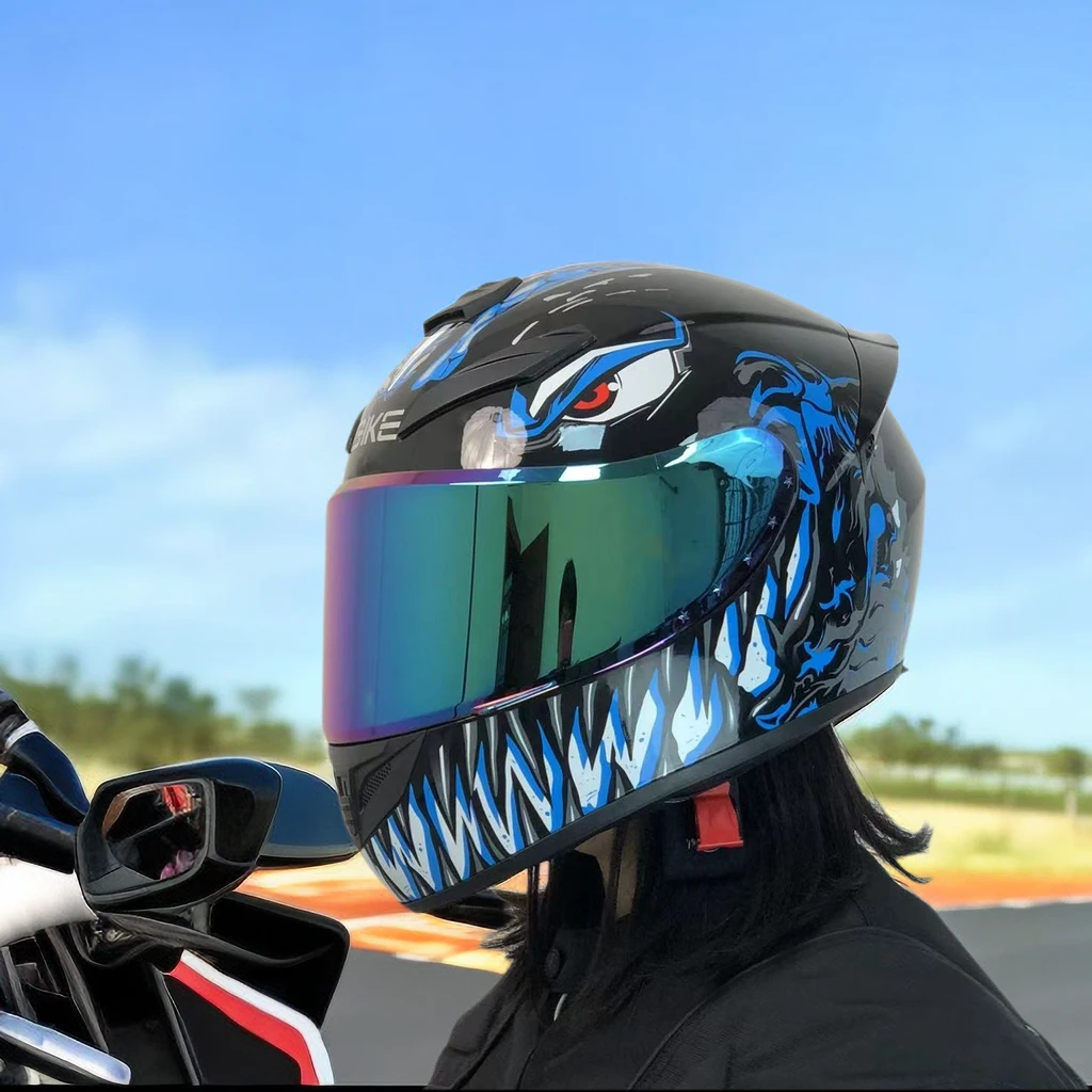 骑克摩托车头盔安全防风冬季男女个性骑士机车揭面电动毒液全盔