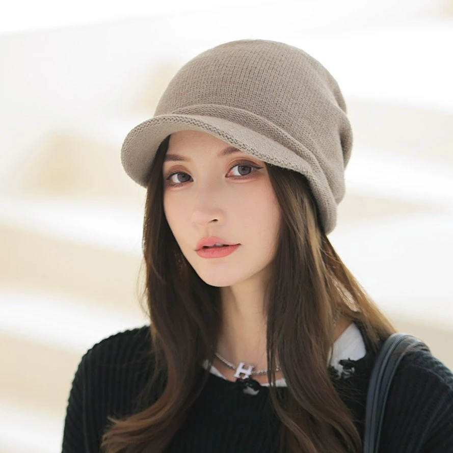 堆堆帽抽绳系带松紧毛线针织帽女宽松套头月子帽时尚百搭秋冬冷帽