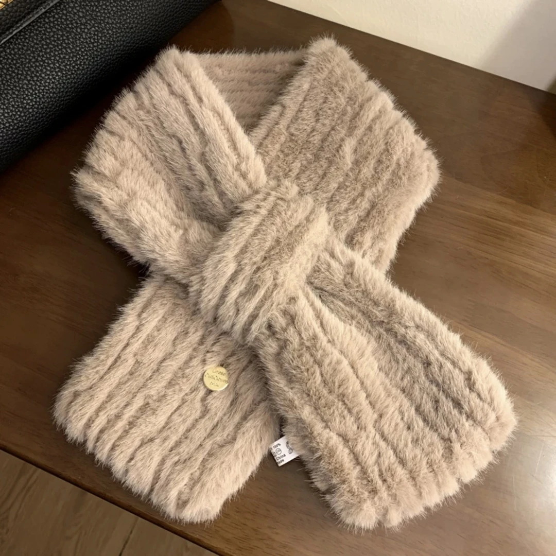 2024新款毛毛领围巾保暖简约韩女百搭围脖网红装饰秋冬季围巾纯色