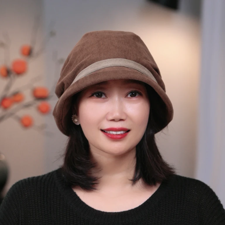 秋季新款灯芯绒渔夫帽韩版女时尚百搭堆堆帽保暖盆帽休闲显脸小