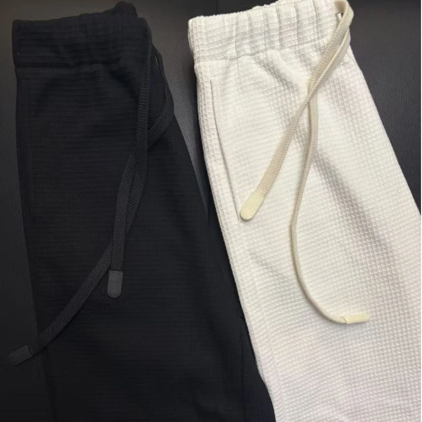 【徐徐啊】冬日华夫格-休闲时尚阔腿裤垂感直筒抽绳拖地裤