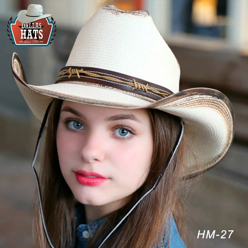 美国进口DALLAS西部牛仔帽 米白色棕榈叶 西部马术帽子巨人