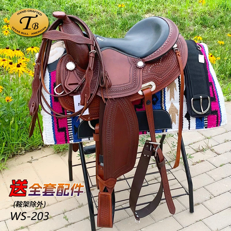 美国TB柔软舒适西部鞍手工雕花骑乘鞍野外骑行户外野骑鞍马术用品