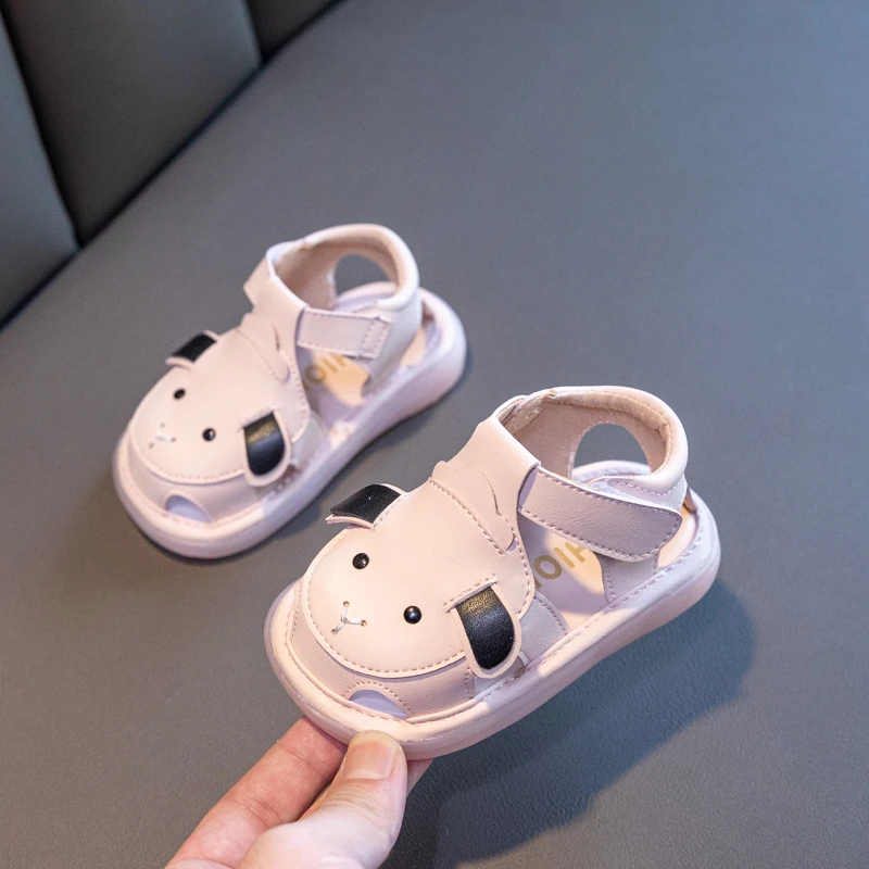 （真皮牛皮小狗狗） 凉鞋男童婴儿防滑学步鞋1-2-3岁小童包头女童鞋