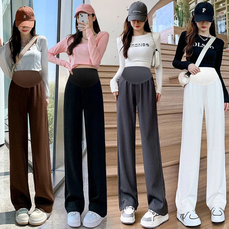 孕妇雪尼尔秋冬季加绒阔腿裤欧棉绒直筒拖地裤辣妈外穿托腹长裤子