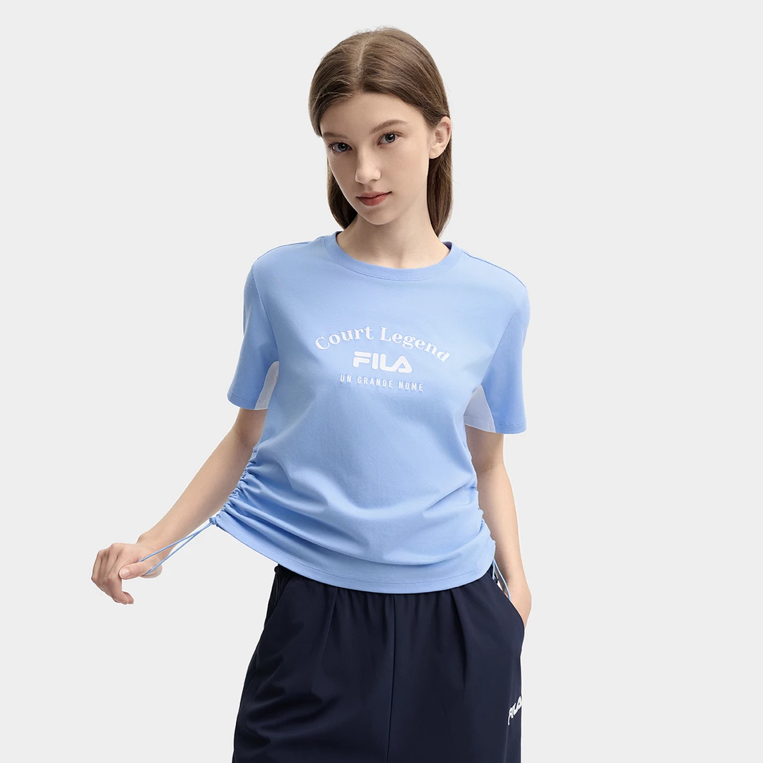 FILA/斐乐夏季女装新品复古透气印花圆领透气简约短袖F11W439102F