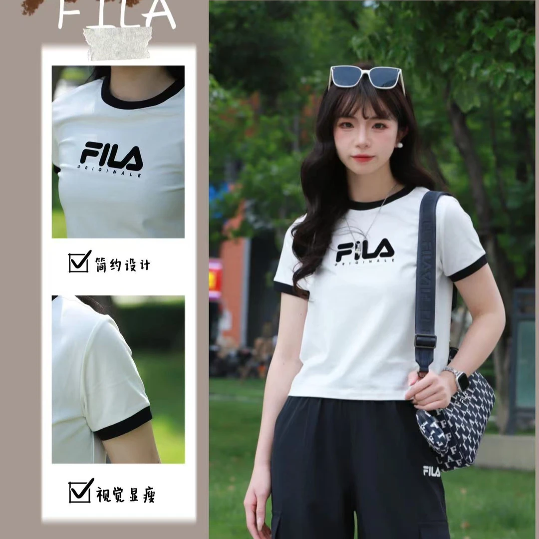【时尚经典】斐乐女装百搭休闲显瘦圆领多色短袖T恤新F11W429113F