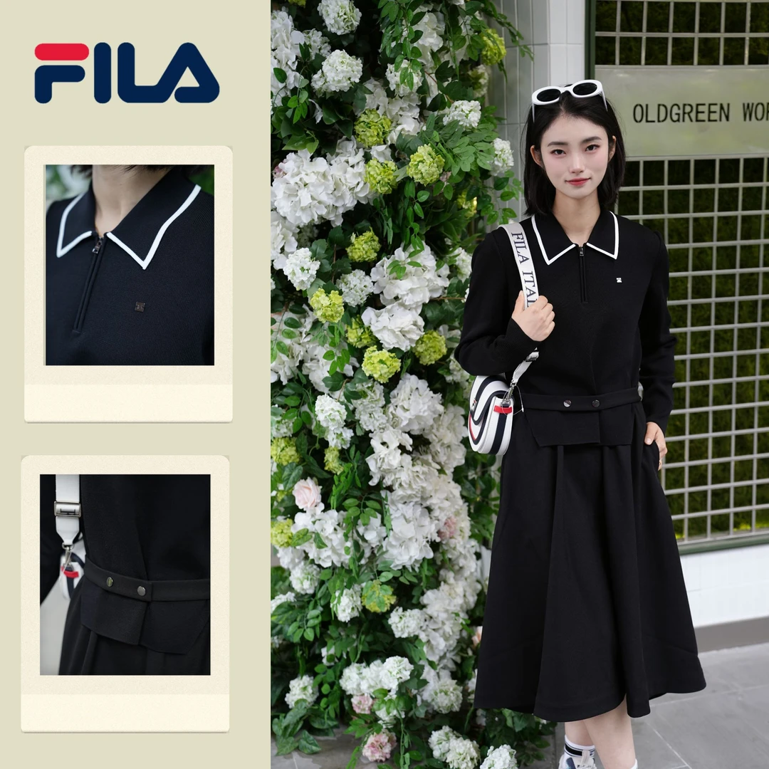 FILA/【翻领连衣裙】斐乐女装25年新款气质长袖连衣裙F11W513301F