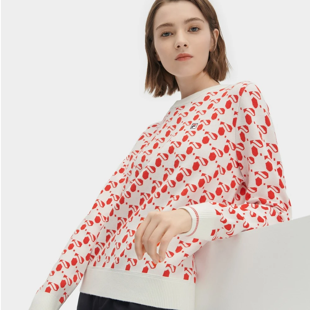 FILA/斐乐【新款编织衫】加厚冬女商务圆领印花舒适F11W341405F QD
