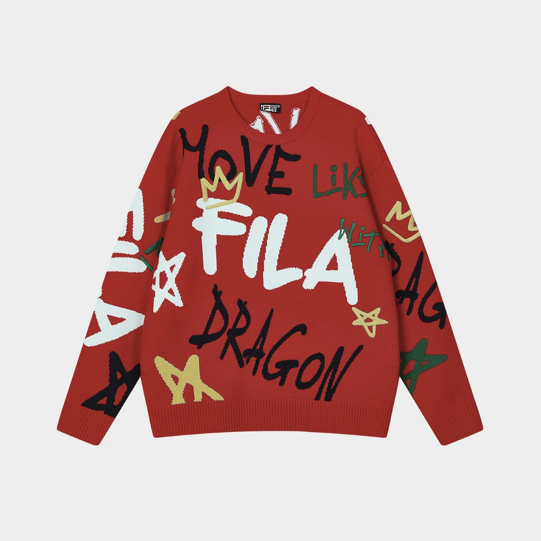FILA/斐乐【新年款绵羊毛】男女同款高端针织套头衫宽松F11U419402F