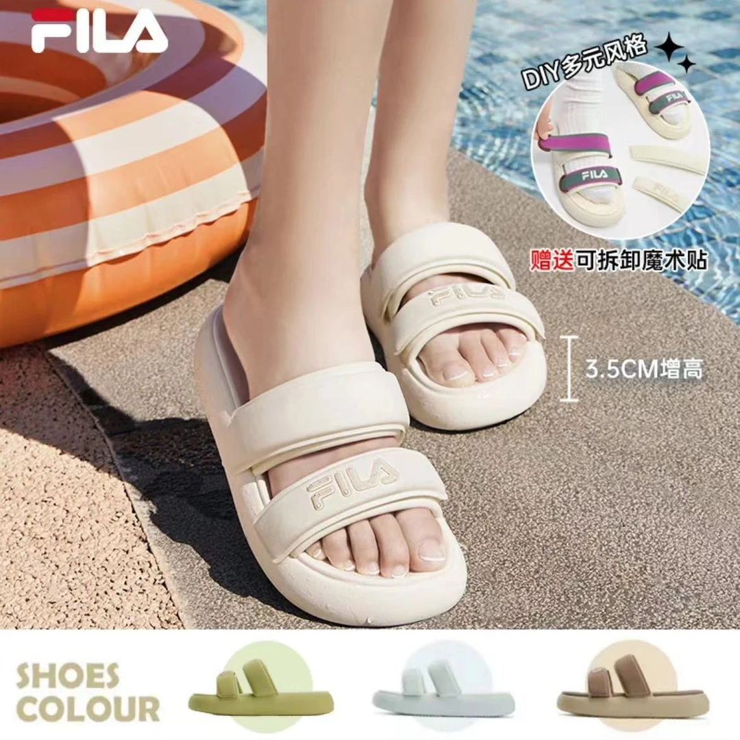 【甜甜圈】FILA/斐乐女款拖鞋24夏季休闲魔术贴简约凉拖F12W421505F