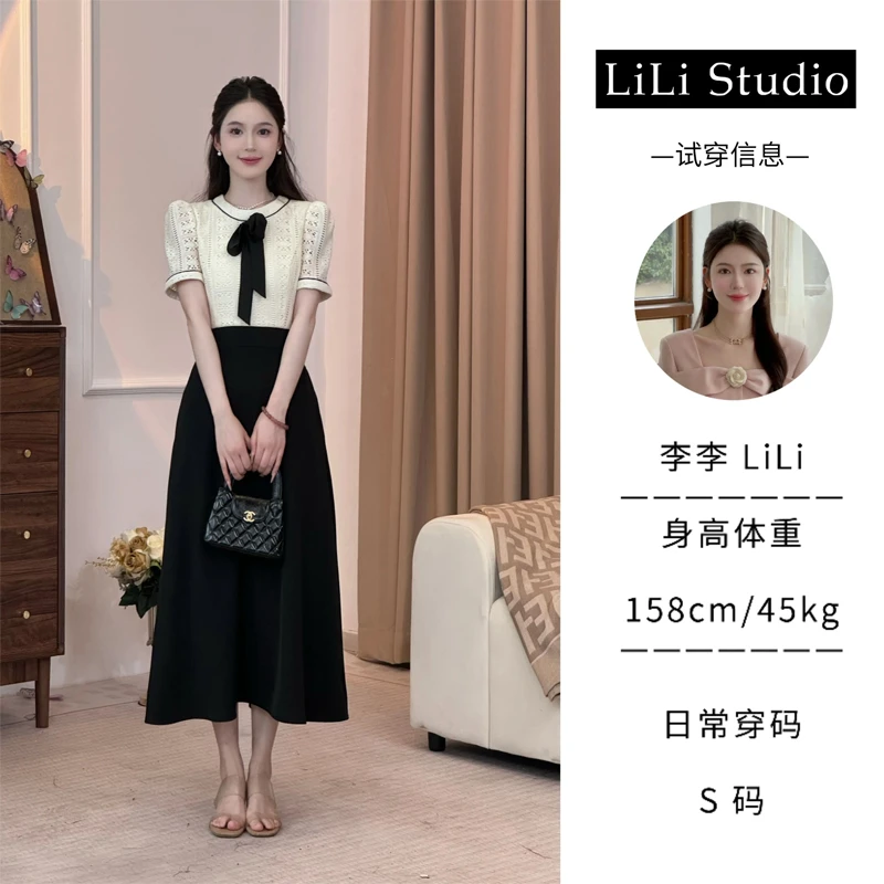 【卢森堡少女】LiLi法式少女高级感气质撞色拼接连衣裙 XMZH3696