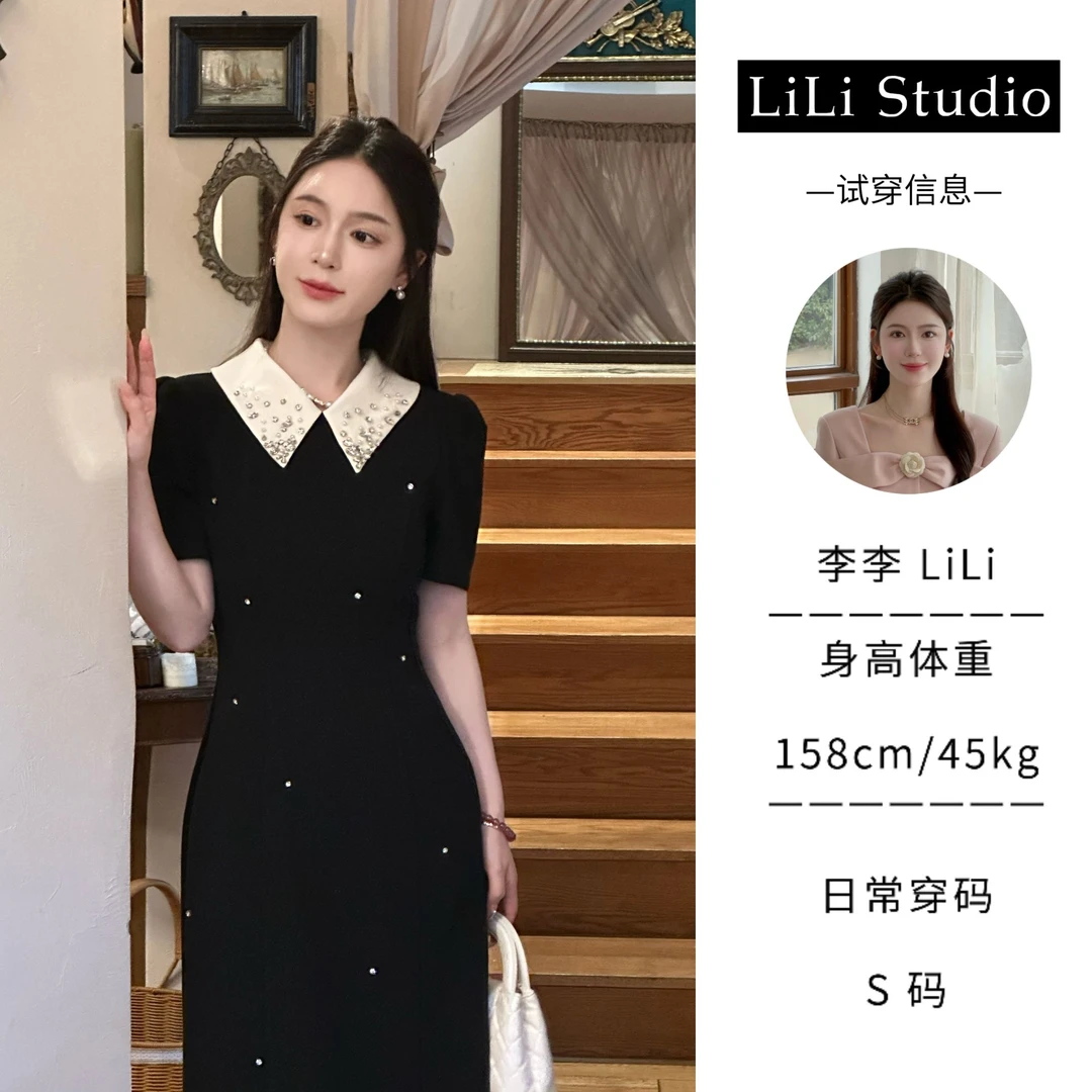 【温莎千金】LiLi法式赫本风设计感重工显瘦小黑裙XMZH3310