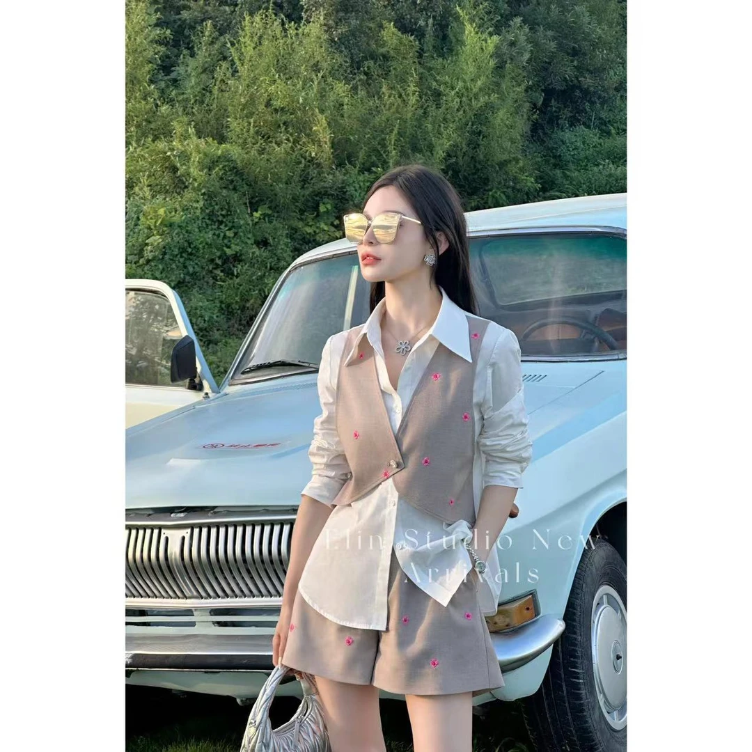 一琳EIin【浮梅笑】  衬衫假两件设计时尚套装  XMZH3833