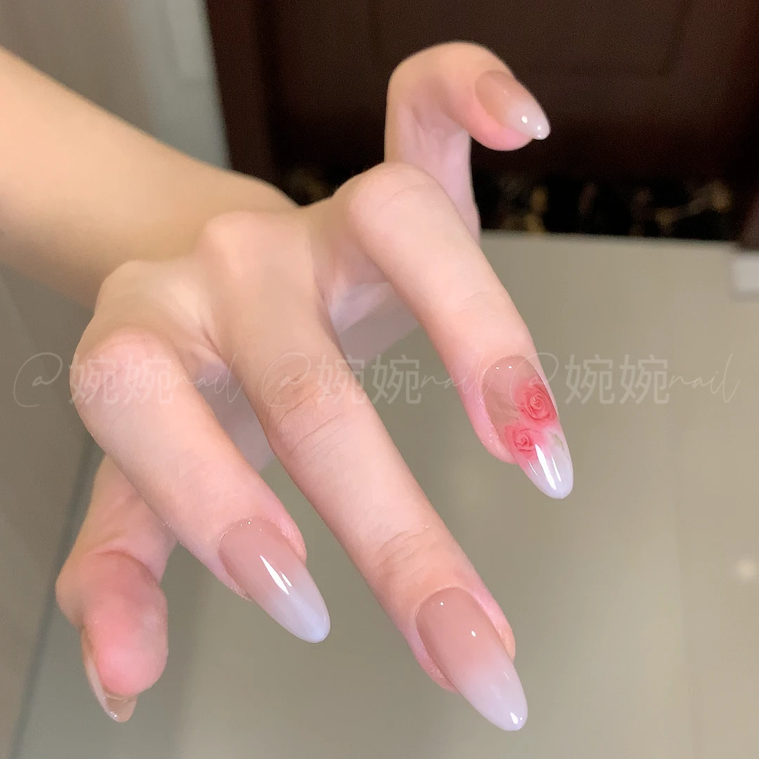 【金枝玉叶-设计师】纯手工手绘玫瑰显白纯欲百搭穿戴甲贴片