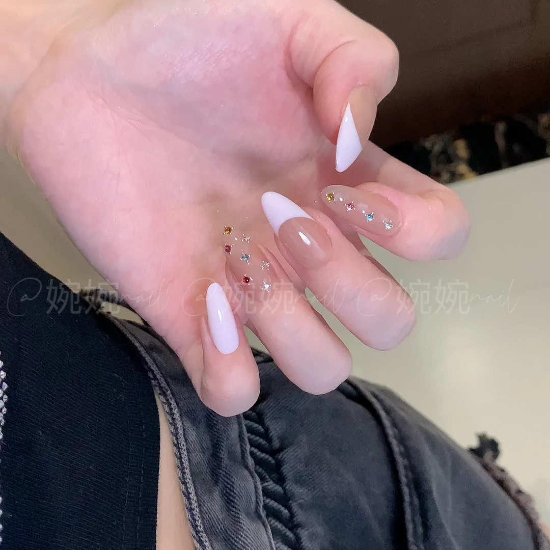 【派对】纯手工粉法式多彩贴钻百搭穿戴甲贴片