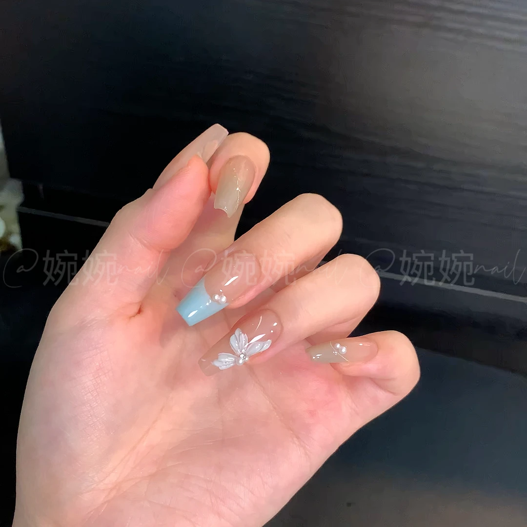 【生命力-设计师】纯手工蓝色显白百搭纯欲组合穿戴甲贴片