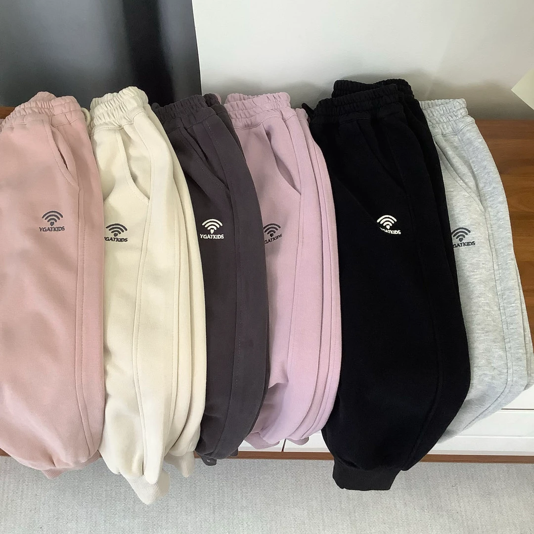 【24C066】秋季新款男女童时尚中性字母刺绣百搭休闲春秋宽松束脚裤