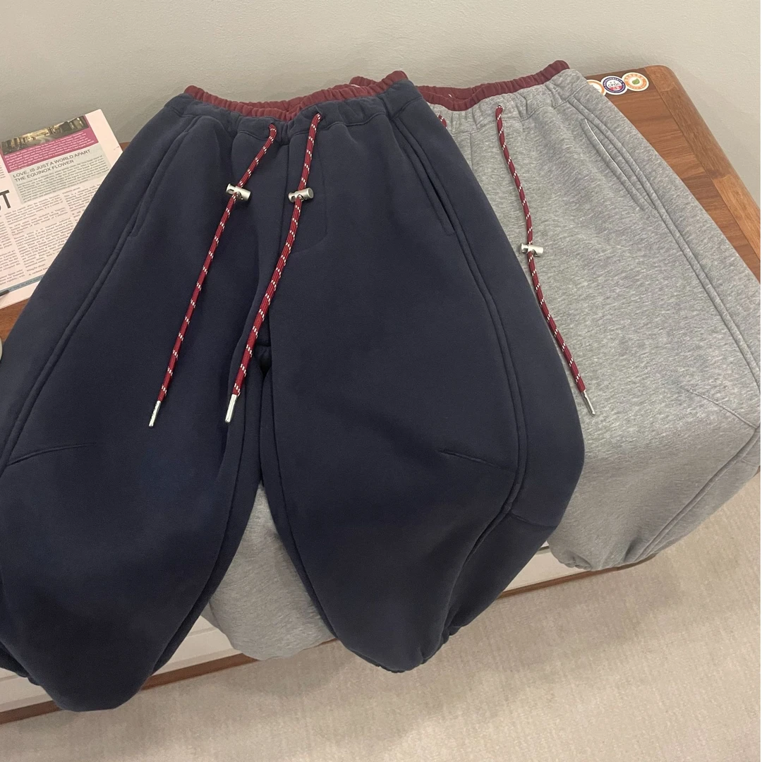 冬季加绒撞色新款韩版百搭针织卫裤中大童休闲裤子保暖潮【824600】