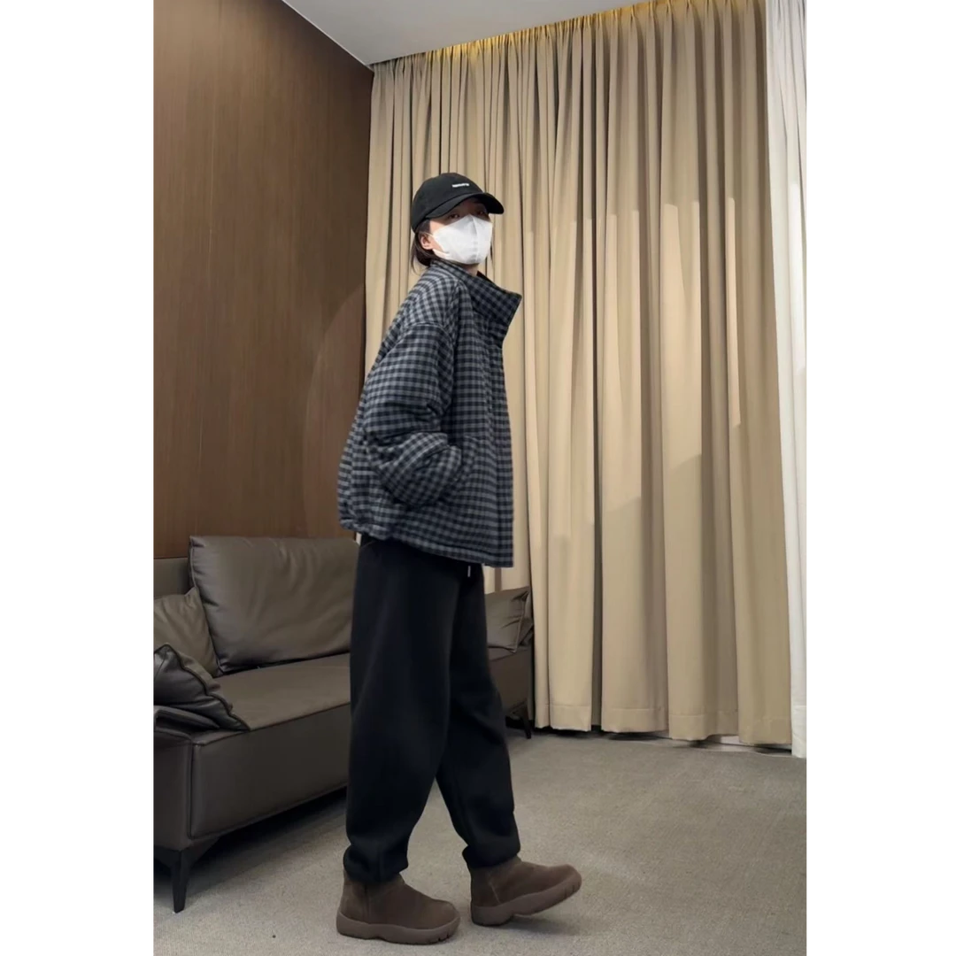 硕哥格子棉服外套休闲宽松百搭复古韩版保暖冬季立领 22542