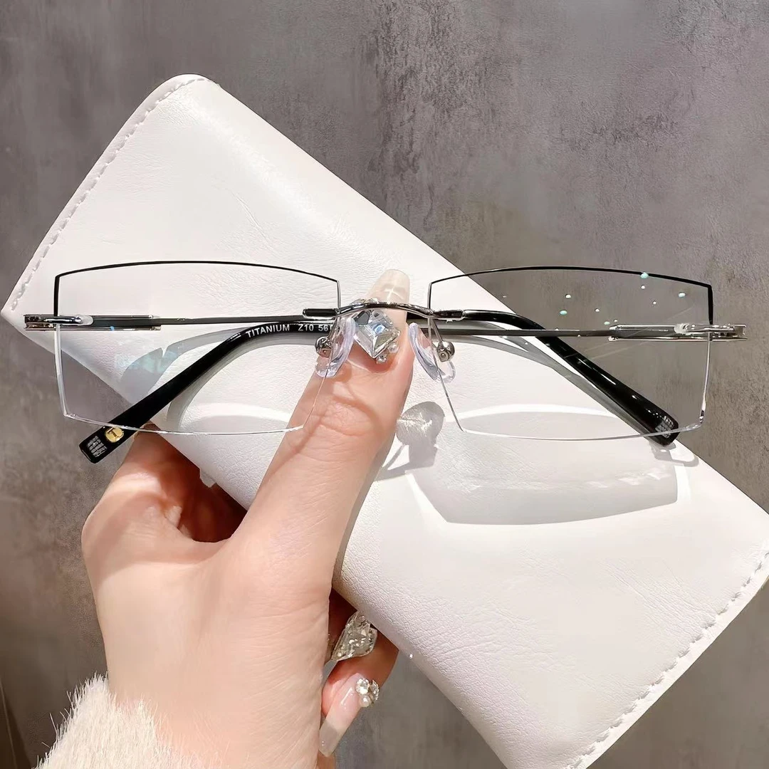 切边无框纯钛眼镜大脸超轻变色镶黑边防蓝光护眼男款护目平光Z10