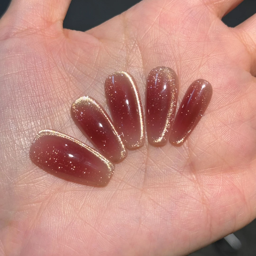 【预售】【杏花微雨】腮红爆闪猫眼纯手工穿戴甲 显白秋冬款光疗甲